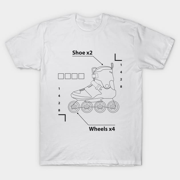 Shoe x2 wheels x4 - White Infographic rollerblade T-Shirt by Whiterai